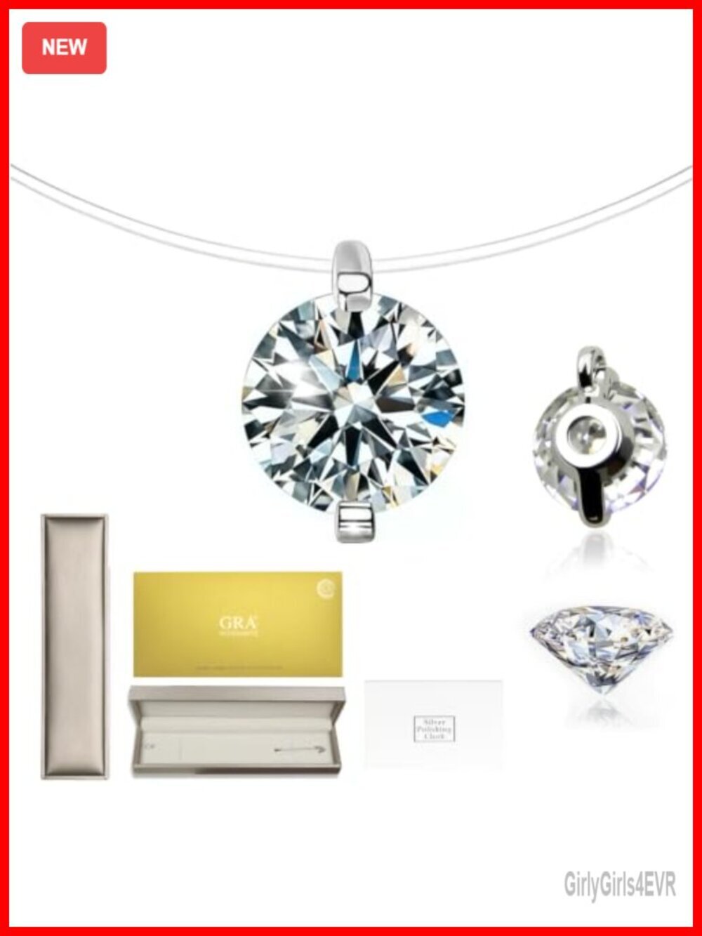 1CT Moissanite Invisible Chain Necklace, Floating Solitaire Round Pendant, 18K